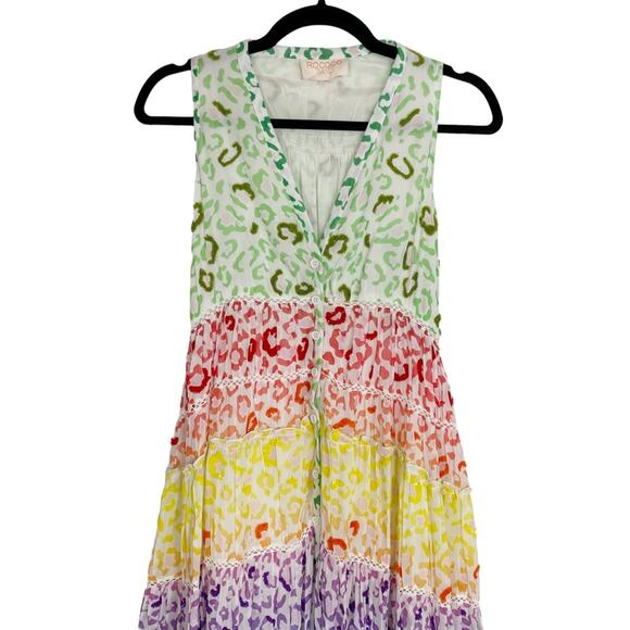 ROCOCO SAND Rainbow Leopard Sequin Button Down Sleeveless Maxi Dress - Picture 3 of 10